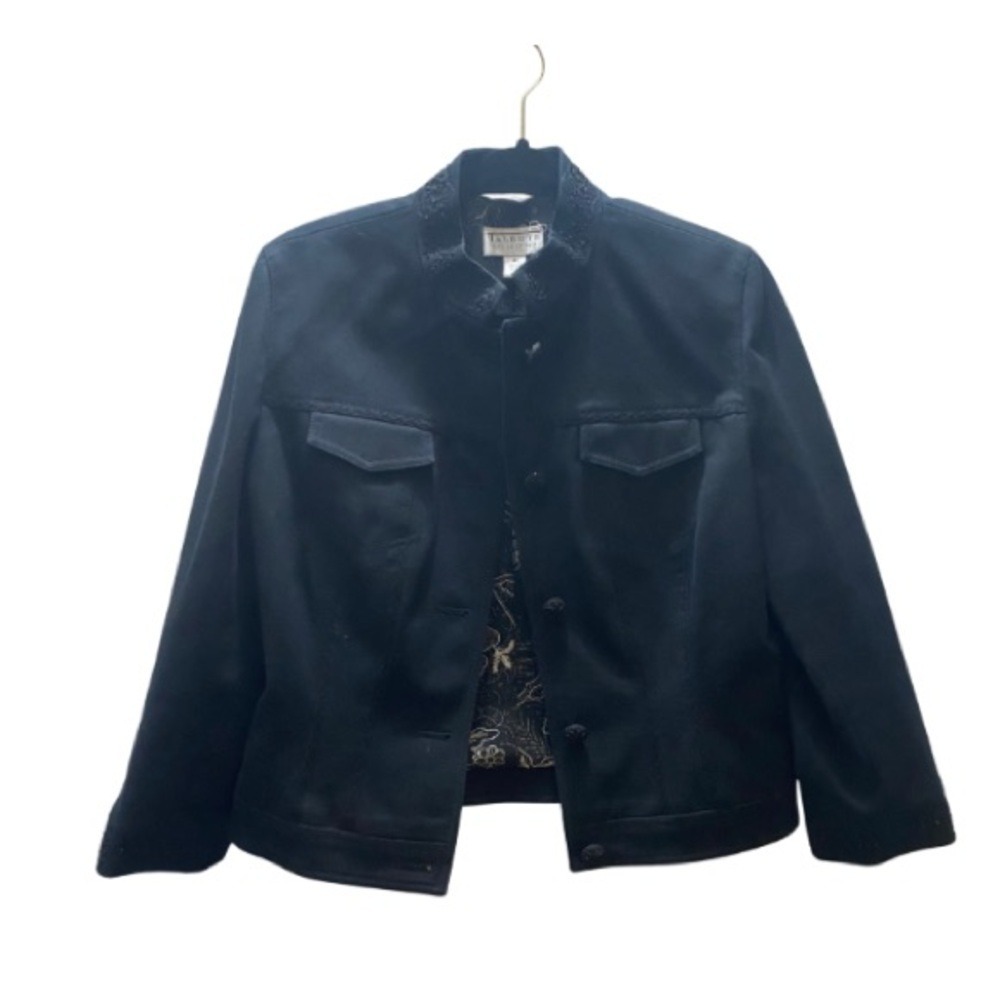 Talbots Collection Jacket Women 10 Black Excellent Beaded Embroidered Twill Coat